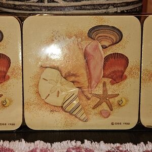 6 Vintage Cork Back Coasters Sea Shells Made in Maine New